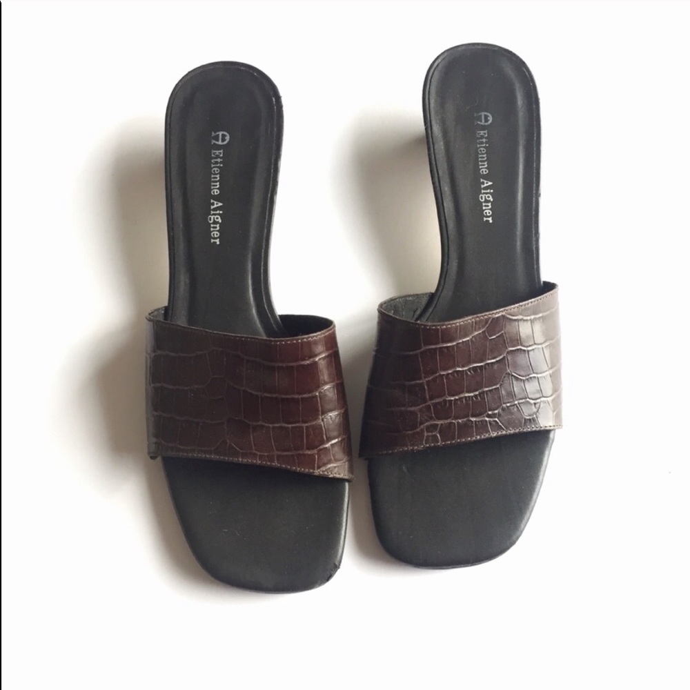 Etienne Aigner Croc Leather Kitten Heels